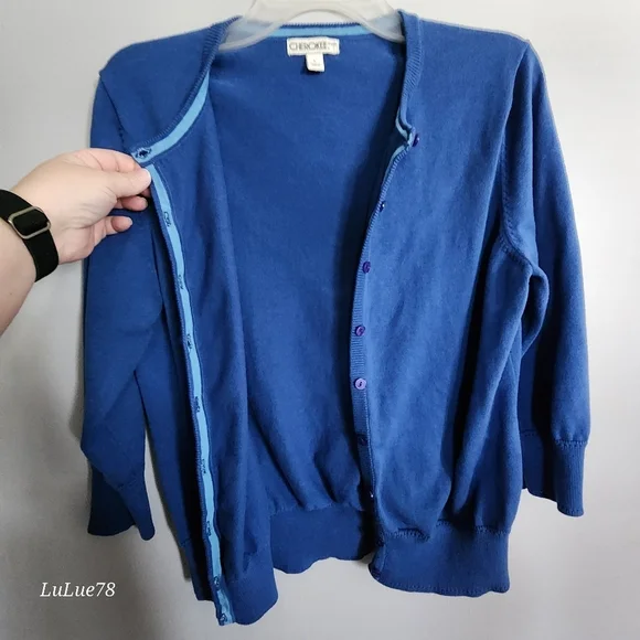 Cherokee Women's Blue Cardigan Sweater Size Large - Picture 3 of 14